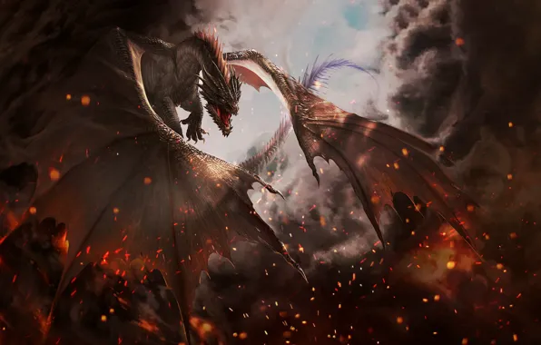 The sky, Dragon, Smoke, Fire, Fantasy, Dragon, Art, Art