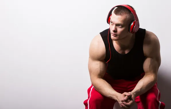 Pose, headphones, muscle, muscle, athlete, bodybuilder, biceps, bodybuilder