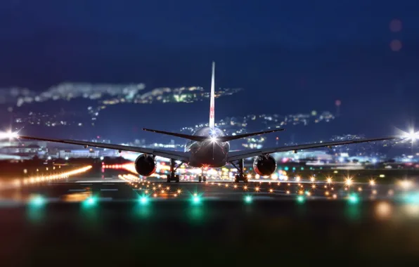 Lights, strip, the plane, the rise