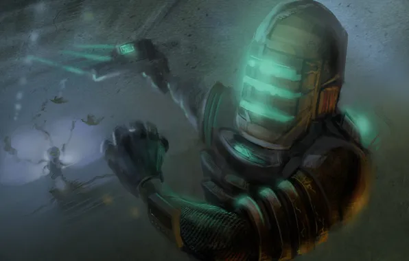 Picture weapons, monster, art, running, dead space, Isaac Clarke, plasma, dead space