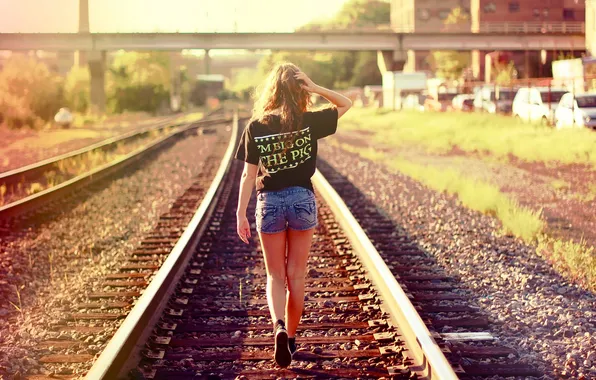 Road, girl, light, background