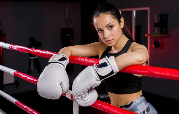 Picture girl, posing, gym, boxer