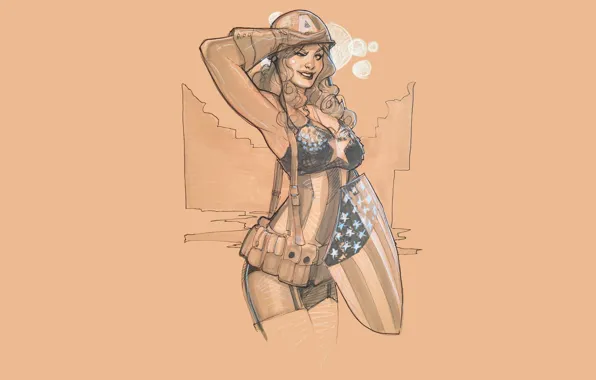 Girl, art, costume, shield, Captain America, Captain America