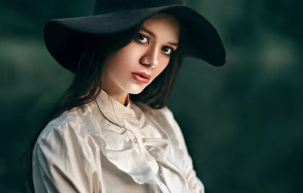 Picture look, girl, sweetheart, model, portrait, hat, brunette, blouse