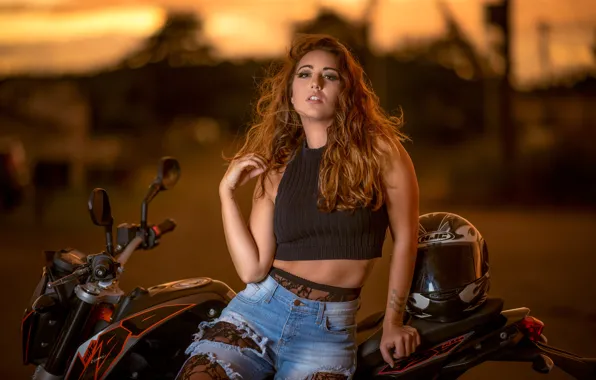 Picture girl, background, motorcycle