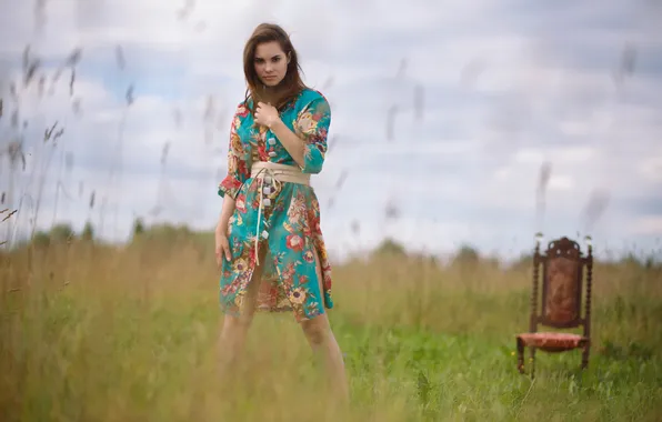 Grass, field, nature, model, hair, brunette, countryside, gorgeous