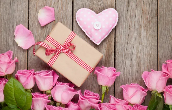 Roses, love, heart, pink, romantic, sweet, gift, petals
