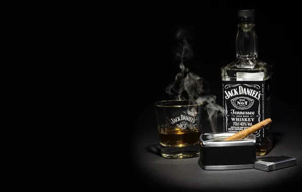 Picture smoke, lighter, cigar, whiskey, whiskey, whisky, Bourbon, Jack Daniels