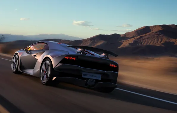 Road, hills, speed, Lamborghini, spoiler, Sesto Elemento