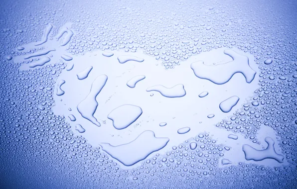 Picture water, drops, love, background, blue, Wallpaper, mood, heart