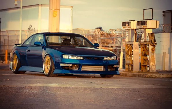 Picture Silvia, Nissan, blue, Nissan, blue, Sylvia, S14, the gas station