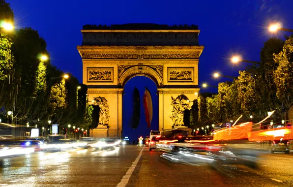 Night, lights, Paris, Champs Elysees