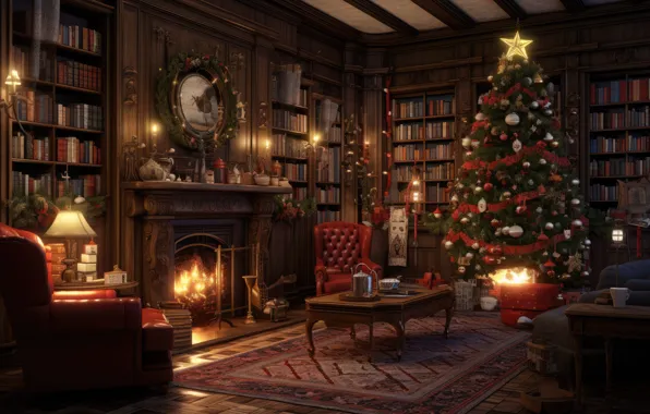 Winter, decoration, room, balls, tree, interior, New Year, Christmas