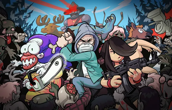 Mask, monsters, zombies, chainsaw, Death Road to Canada