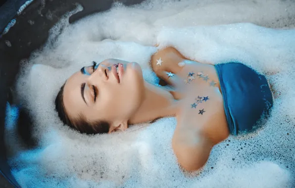 Foam, girl, face, pose, Catherine, stars, shoulders, closed eyes