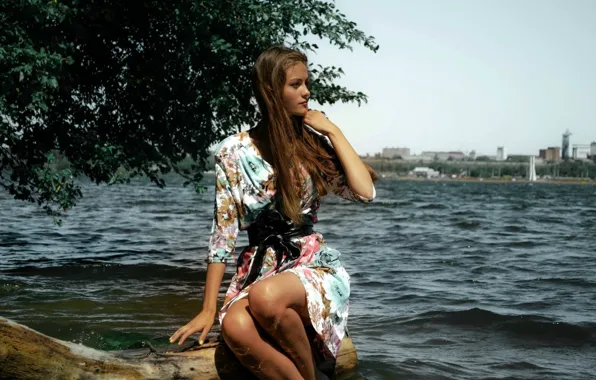 Picture girl, pose, river