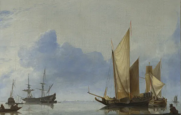 Picture sea, ship, picture, sail, Hendrick Dubbels, A Dutch Yacht and Other vessels Near the Shore