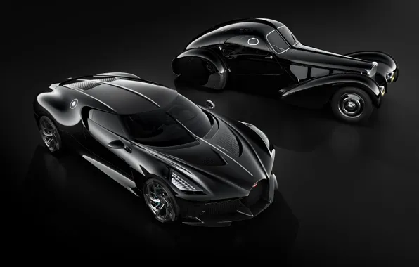 Picture machine, retro, black, Bugatti, stylish, hypercar, The Black Car