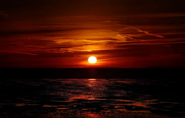 Sea, the sun, clouds, sunset, glow