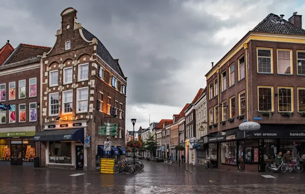 Road, clouds, bike, overcast, street, home, Netherlands, Zwolle