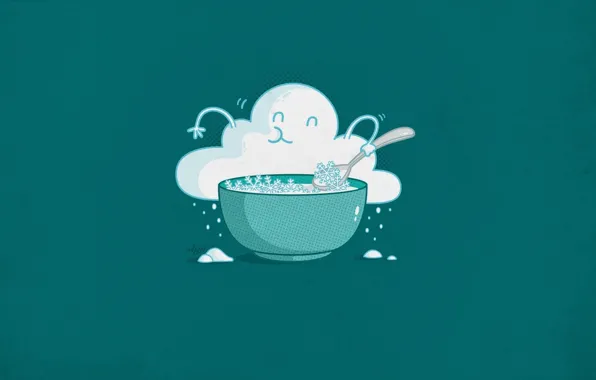 Picture snow, snowflakes, mouth, Cloud, spoon, Cup, fun, eating