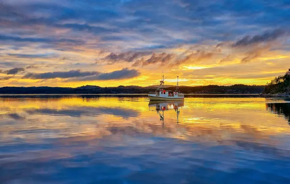 Clouds, morning, sunrise, dawn, Norway, boat, Vestlandet, Rogaland