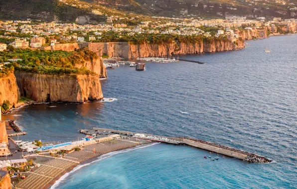 Picture sea, rocks, port, Italy, Sorrento