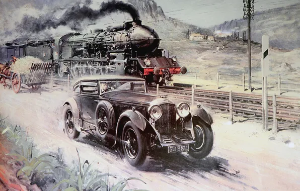 Picture road, auto, retro, the engine, beginning, smoke., The twentieth century