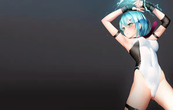 Girl, sexy, cleavage, green eyes, boobs, anime, beautiful, short hair