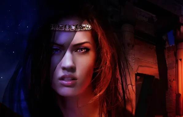 Look, girl, stars, night, face, Megan Fox, Megan Fox, hair