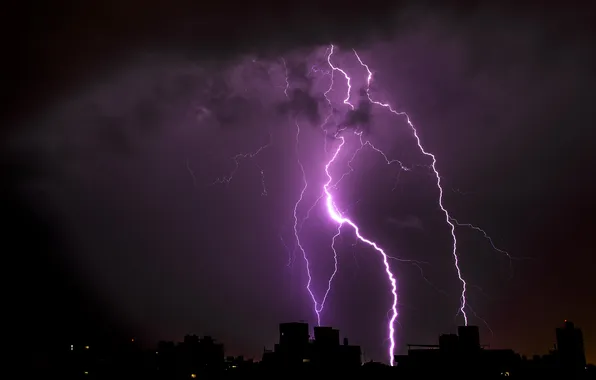 Night, nature, the city, element, lightning