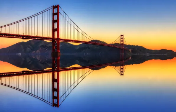 Bridge, Strait, reflection, CA, Golden Gate, USA, Golden Gate Bridge, San Francisco