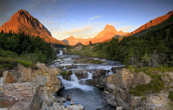 Picture sunset, mountains, nature, river