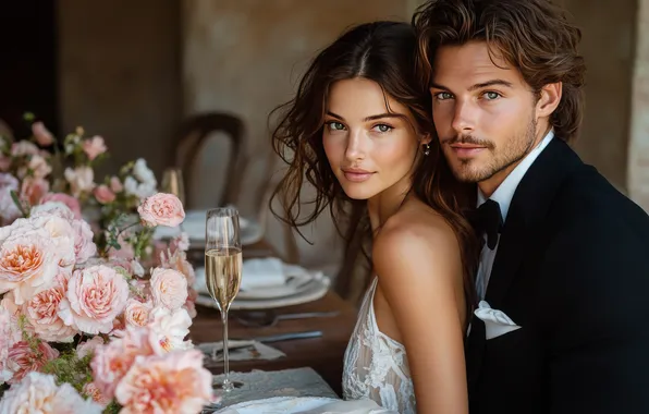 Look, girl, love, flowers, table, holiday, portrait, roses