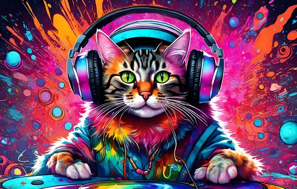 Cat, cat, paint, bright, DJ