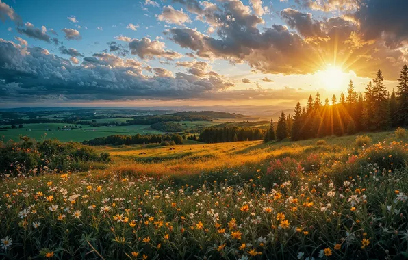 Picture field, summer, sunset
