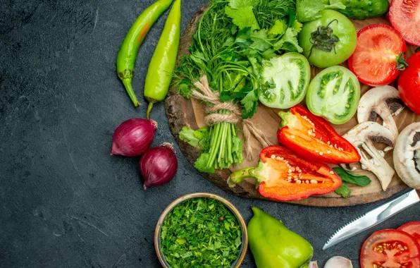 Greens, pepper, vegetables