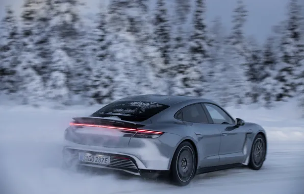 Picture snow, grey, speed, Porsche, spoiler, 2020, Taycan, Taycan 4S