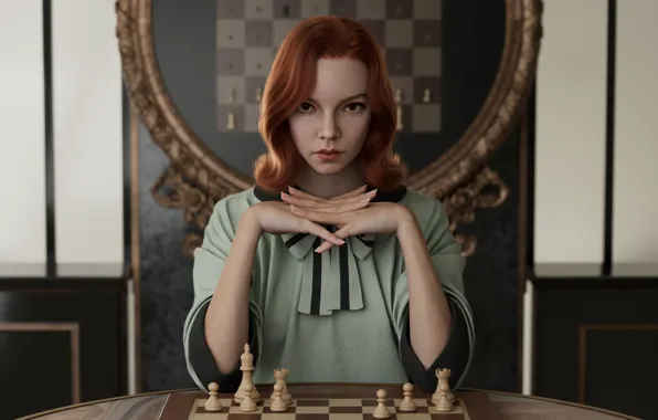 Redhead, digital painting, Anya Taylor-Joy, 2021, The Queen's Gambit, Beth Harmon, Xie Boli