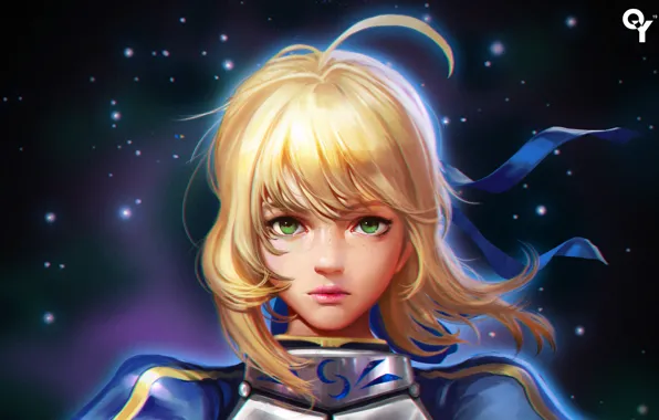 Picture girl, face, Fate Stay Night, saber, anime, art