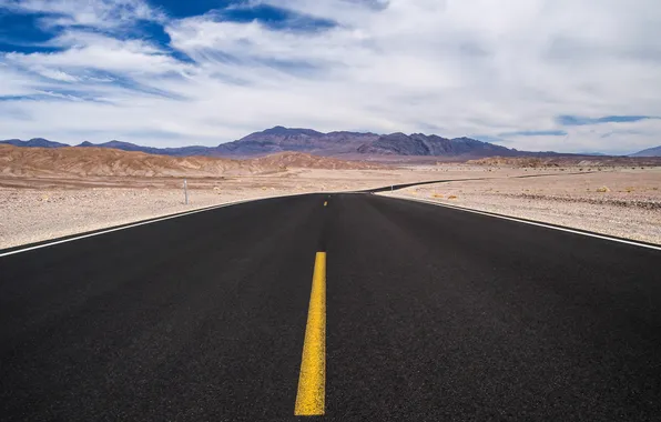 Road, mountains, desert, Death Valley