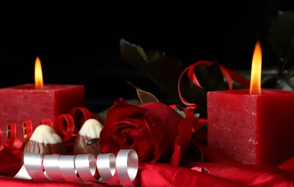 Flowers, heart, candle, red rose, roses, romance, candles, rose