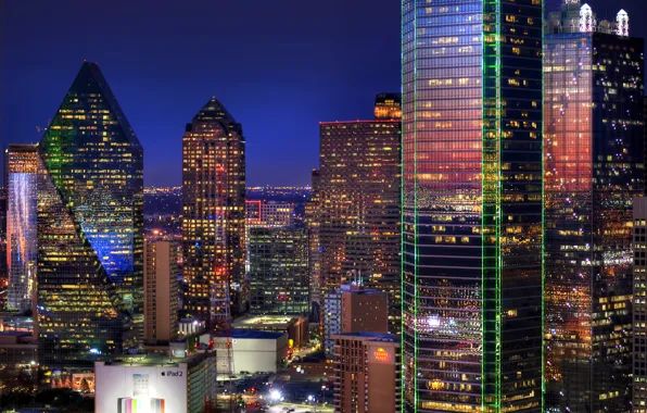 Lights, building, the evening, skyscrapers, dallas, Dallas