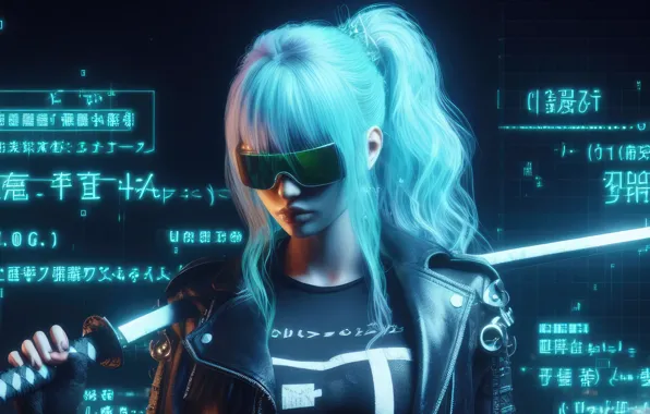 Picture girl, Fantastic, cyberpunk, blonde, unicode