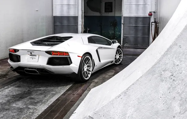 Picture white, the door, white, lamborghini, rear view, aventador, lp700-4, Lamborghini