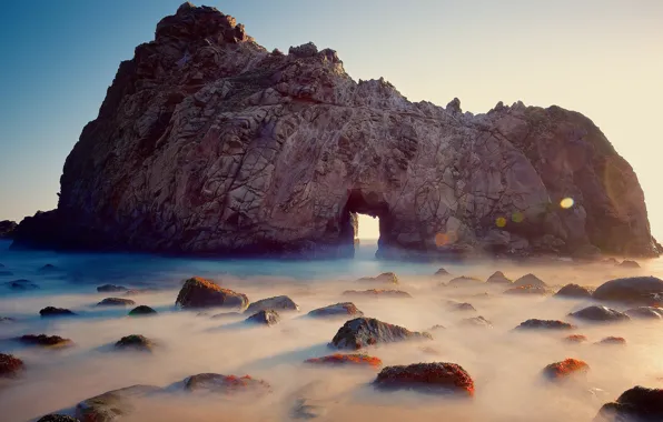 Sea, rock, stones, arch, hole, entrance