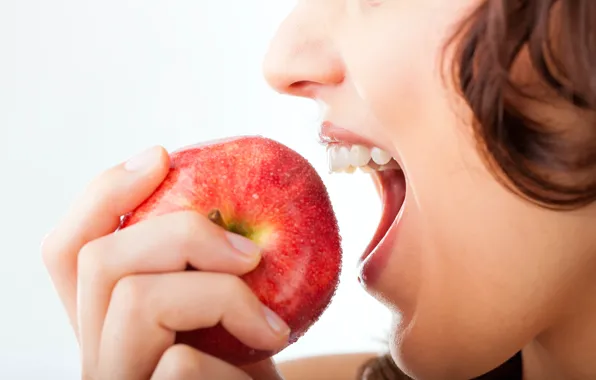 Picture apple, woman, mouth, teeth
