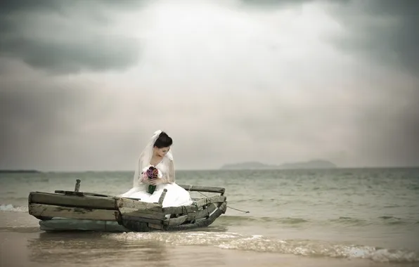 Sea, girl, boat, Asian