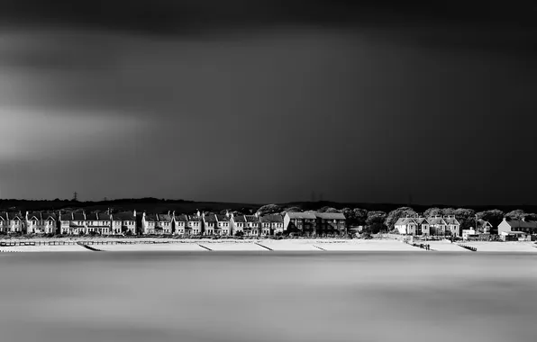 Sea, night, shore, home