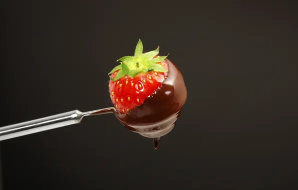 Picture chocolate, strawberry, berry, grey background, fondue